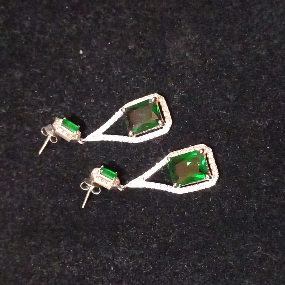 Faux Emerald CZ 925 Earrings